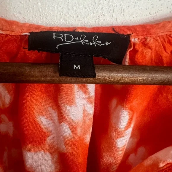 RD & Koko by Anthropology Geometric Tie-Dye Blouse Orange SzM Y2K BohoChic - Picture 4 of 8